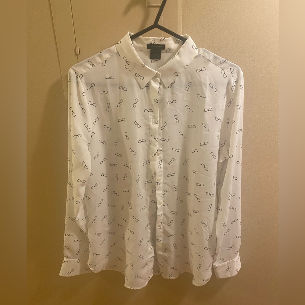 Ann Taylor Glasses Print Blouse